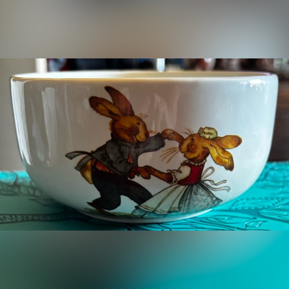Whimsical World Market "Dancing Rabbits" Ceramic Easter Bowls – Set of 2 - Picture 2 of 8